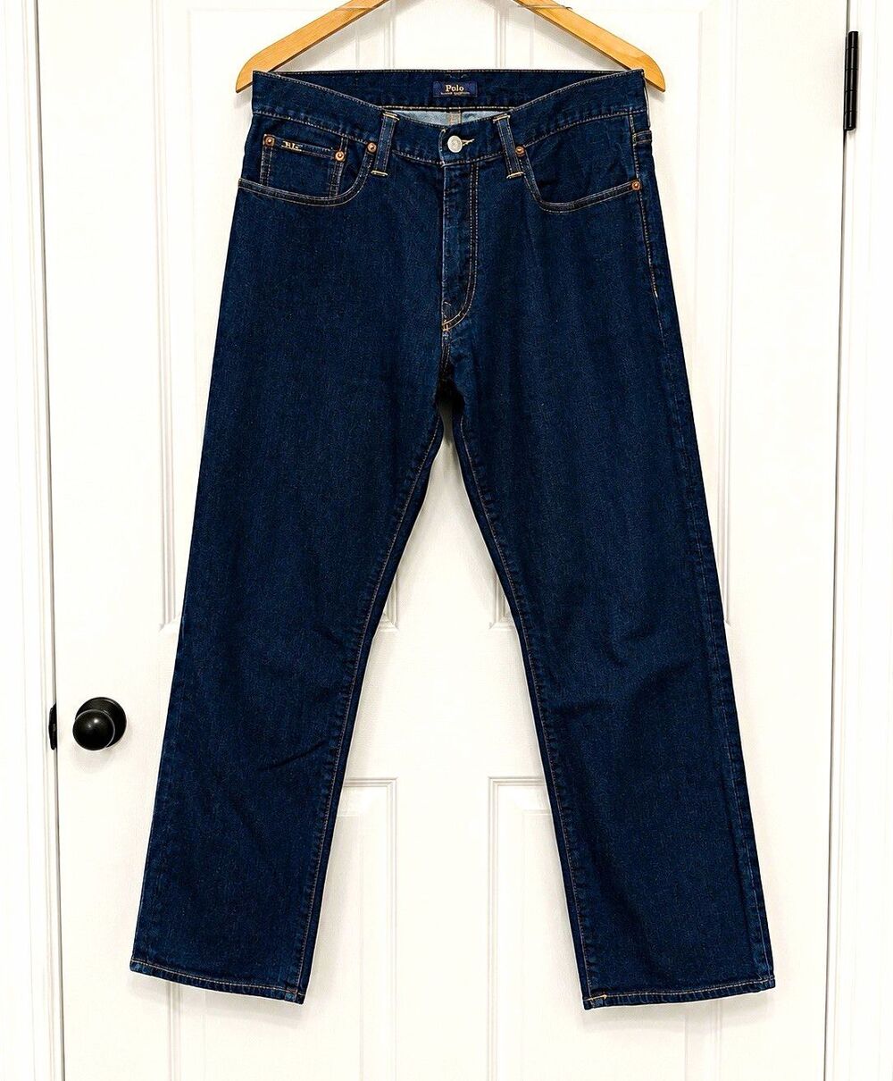 Polo Ralph Lauren Men’s Dark Wash Relaxed Straight Stretch Denim Jeans 5-Pocket